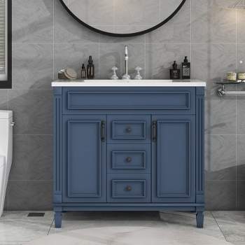 36" Bathroom Vanity with Top Sink, 2 Soft Close Doors and 2 Drawers, Royal Blue - ModernLuxe