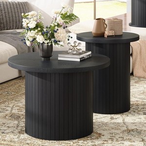 AMERLIFE Rustic Nesting Coffee Table Set, Round Wood Finish Side Tables for Living Room - 1 of 4