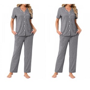 INSPIRE CHIC Women's 4 Pcs Button-Up Short-Sleeve Shirt & Pants Pajama Loungewear Set - 1 of 4
