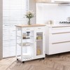 HOMCOM 28" Rolling Kitchen Trolley Serving Cart Storage Cabinet Bamboo Top with Wire Basket & Door Cabinet & Drawers, White - 2 of 4
