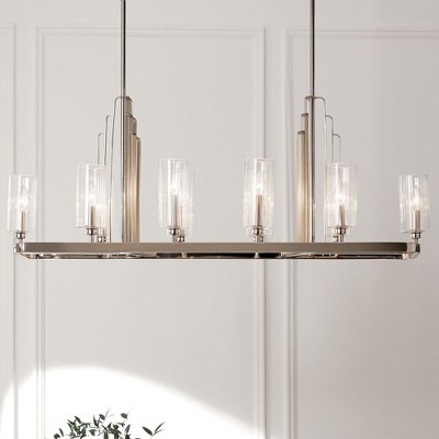 Kimrose Polished Nickel 10-Light Linear Chandelier with Clear Fluted Glass