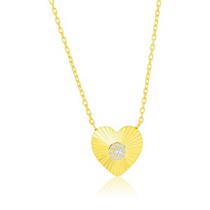 Bella Silver Sterling Silver, Diamond-Cut Center Pave CZ Heart Necklace - Gold Plated - Gold - 1 of 2