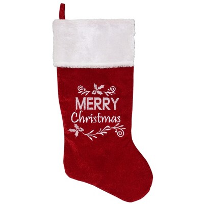 Northlight 20" Red and White "Merry Christmas" Velour Christmas Stocking