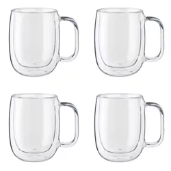 ZWILLING Sorrento Plus 4-pc Double Wall Glass Coffee Mugs, Insulated Coffee Mug, Clear