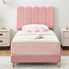 Twin Bed Frame, Velvet Upholstered Platform Bed with Wave Headboard for Girls/Kids, Easy Assembly, Wooden Slats Support, No Box Spring Needed, Pink - 2 of 4