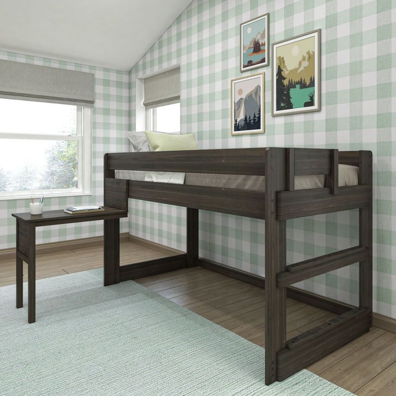 Max & Lily Modern Farmhouse Low Loft Bed, Twin Bed Frame for Kids with Hook-on Desk, 2 of 5