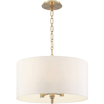 Elegant Warm Gold 22" Drum Pendant with White Linen Shade