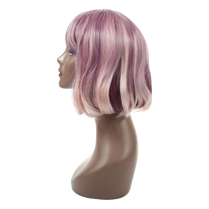Unique Bargains Curly Women's Wigs 12" Pink with Wig Cap Synthetic Fibre, 3 of 7