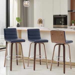 Bekrvio 26"/29" Swivel Bar Stools Set of 1/2/3/4, Faux Leather Upholstered Counter Chairs with Wood Legs, Mid-Century Seating for Kitchen Island - 1 of 4