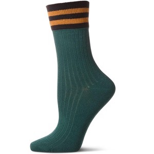 Memoi Women's Ribbed Cotton Rich Striped Cuff Crew Sock - 1 of 4
