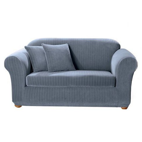 Stretch Pinstripe Sofa Slipcover Blue - Sure Fit : Target