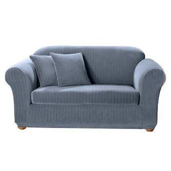 Stretch Pinstripe Sofa Slipcover Blue - Sure Fit