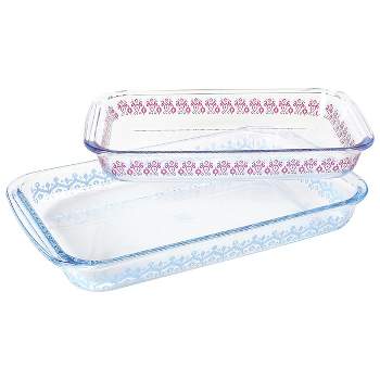 Spice By Tia Mowry 2 Piece 3.1 Quart and 2.3 Quart Glass Baker Set in Blue and Pink