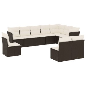 vidaXL Patio Sofa Set with Cushions Outdoor Furniture 10 Piece Poly Rattan - Black and cream Without table - 1 of 4