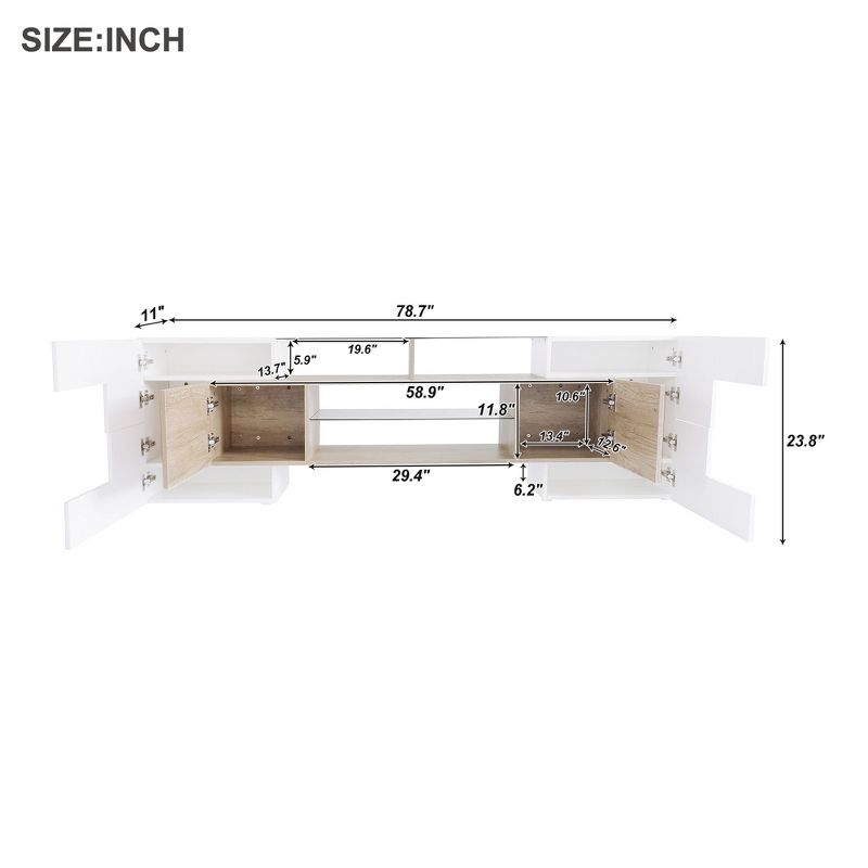 Versatile TV Stand for TVs up to 80" with 2 Lighted Glass Shelves and LED Color Changing Lights - ModernLuxe, 3 of 13