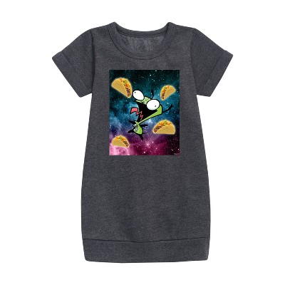 - Invader ZIM - GIR Loves Tacos in Space Graphic Short Sleeve Fleece Dress