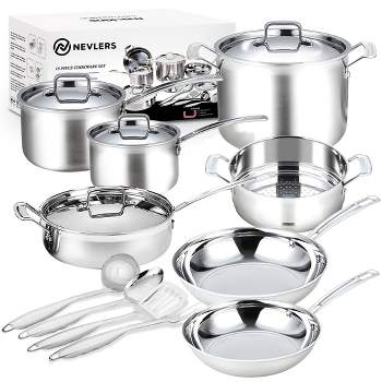 Camco 10 Piece Stainless Steel Cookware Nesting Pots And Pans Set W/lids,  Detachable Handles & Storage Strap For Camping, Tailgating, Boat, And Rv :  Target
