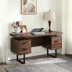 59”W Office Desk Computer Desk Writing Study Table with Drawers, Brown-ModernLuxe - 1 of 4