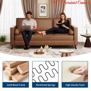 86" Leather Sofa, Mid-Century Modern Deep Seat Couch, PU Leather Couch, 3-Seat Sofa for Living Room, Office - 1 of 4