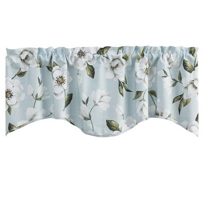 Split P Magnolia Floral Lined Wave Valance - 58'' - Blue