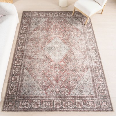 Gray and Burgundy Synthetic Rectangular 4' x 6' Area Rug