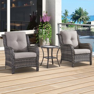 POCASSY 3 Piece Patio Furniture Set, All Weather Wicker Accent Lounge Club Patio Chairs with Side Table for Porch Balcony - 1 of 4