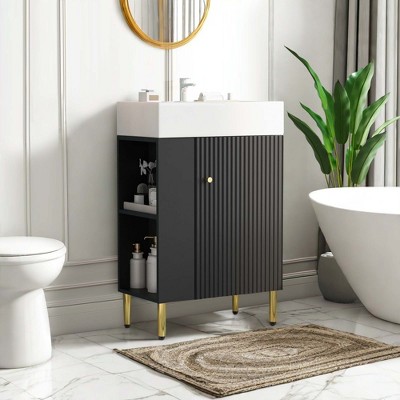 NicBex 21.6" Bathroom Vanity with Sink, Morden Bathroom Cabinet Storage with 2 Spacious Drawers and 2 Open Shelf for Bathroom, Black