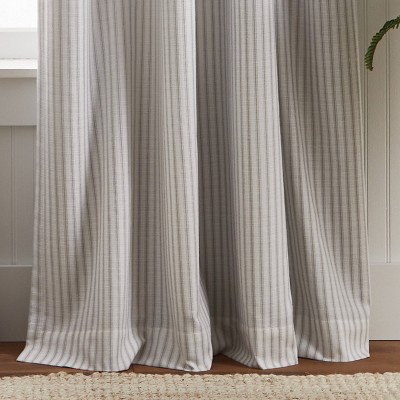 Gray Ticking Stripe Blackout Cotton Polyester Curtain Panels, 84"