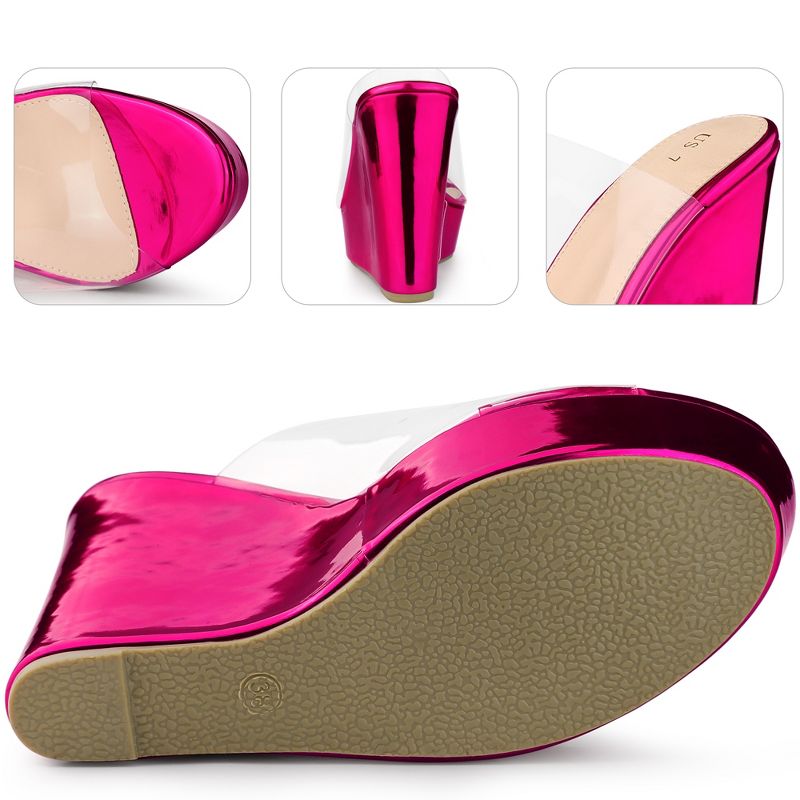 Perphy Women's Platform Clear Strap Open Toe Wedges High Heel Slide Sandals, 3 of 5