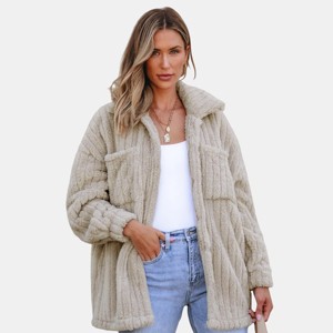 Women's Plush Faux Fur Teddy Coat Taupe Cozy Jacket - Cupshe - 1 of 4