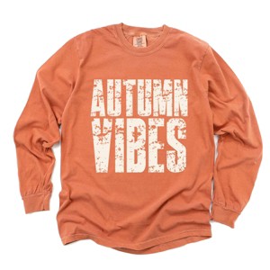 Autumn Vibes Block Distressed - Women's Garment Dyed Long Sleeve Graphic T-Shirt - 1 of 4