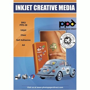 PPD 10 Sheets Inkjet Clear Transparent Self Adhesive Sticker Paper 8.5x11 Full Sheet Photo Quality Instant Dry Scratch and Tear Resistant - 1 of 3