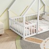 Twin Size Wood House-Shaped Floor Bed with Fence and Guardrails - 4 of 4