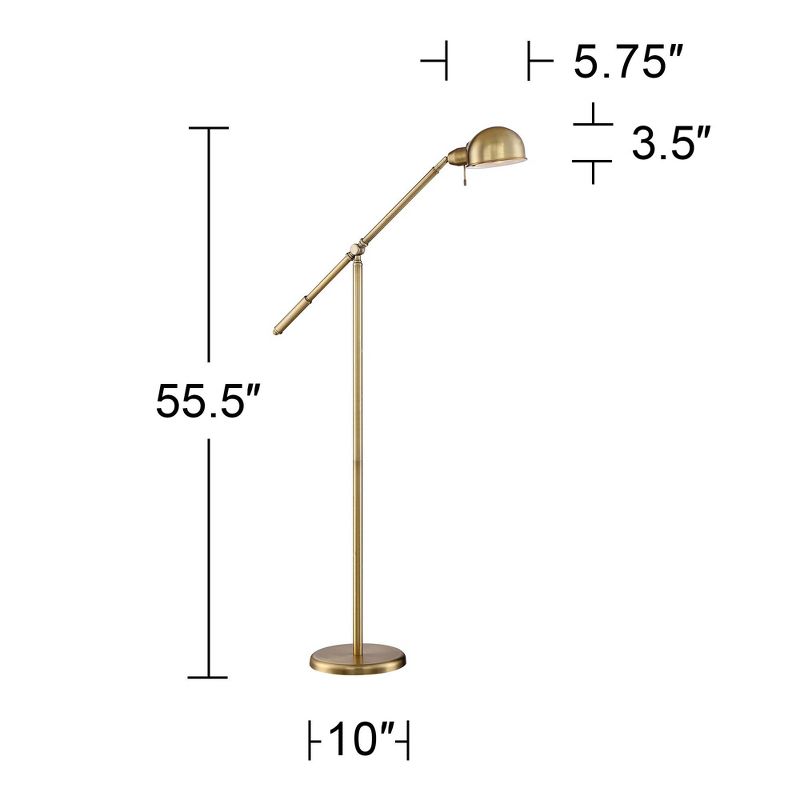 360 Lighting Dawson Traditional 55" Tall Standing Floor Lamps Set of 2 Lights Boom Arm Pharmacy Adjustable Gold Metal Antique Brass Finish Living Room, 4 of 10