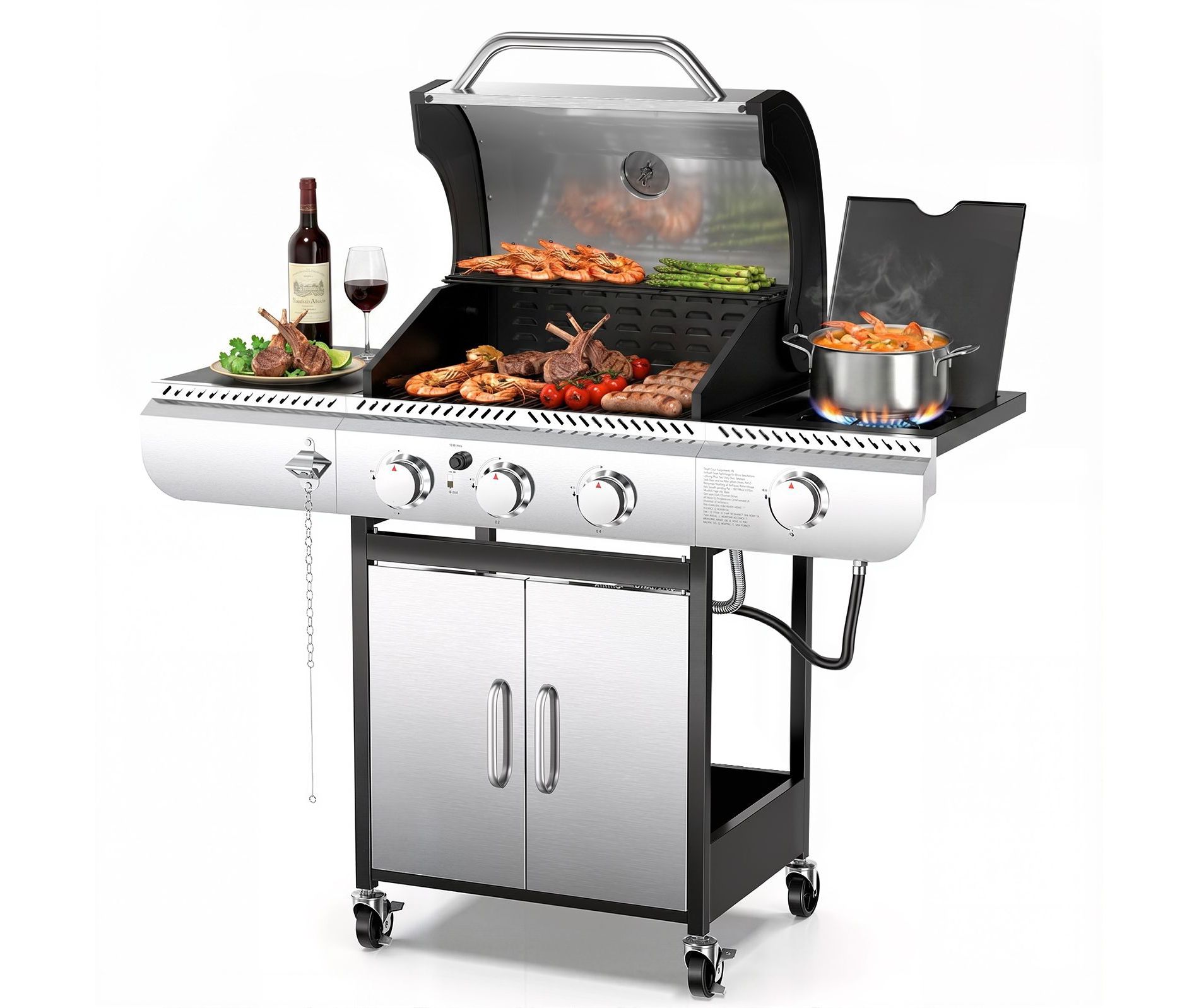 R.W. FLAME BBQ Gas Grill – 34,000 BTU Propane, Enamel Grates, Removable Grease Tray