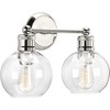 Progress Lighting Hansford 2-Light Bath Vanity Fixture, Polished Nickel, Clear Glass Shade - 3 of 4