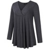 Women's Plus Size Long Sleeve V Neck Tunic Tops Pleated Flowy Tee Shirt Causal Loose Blouse, White Black Plaid, 3XL - 2 of 4