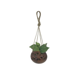Beachcombers 4.75" Coco Palm Frond Carved Hanging Wood Planter Coastal Decor - 1 of 1