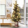 LuxenHome 4Ft Pre-Lit Artificial Green Pine Tree, Lighted Porch Tree with Pinecones, Holly Berries, and Silver Pot - 2 of 4