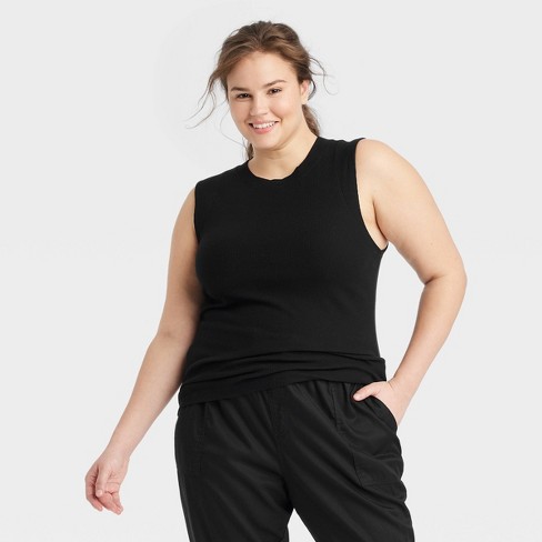 Women's Slim Fit Ribbed High Neck Tank Top - A New Day™ Black 3x : Target