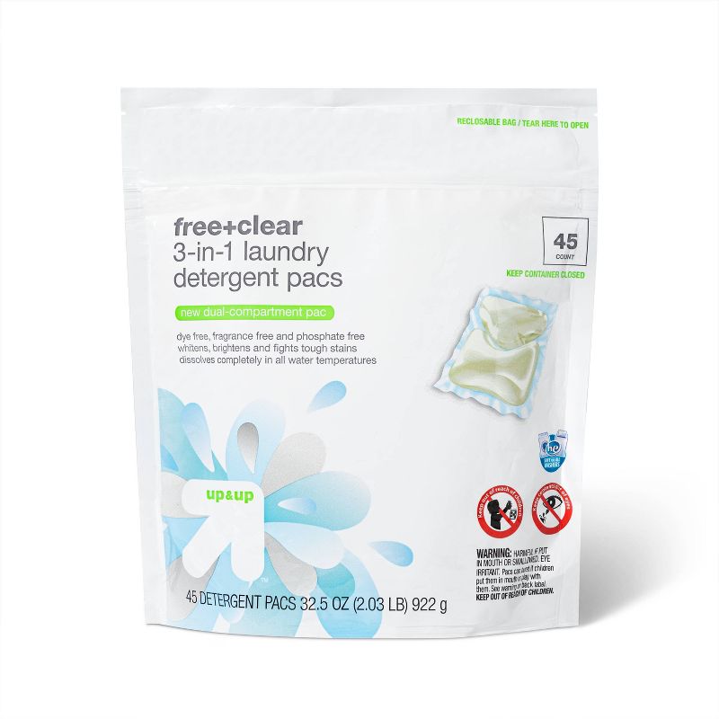 Free &#38; Clear 3-in-1 Laundry Detergent Pacs - 32.5oz/45ct - up &#38; up&#8482;, 1 of 5