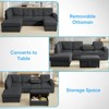 Mjkone 98''Corduroy Upholstered 4-Seater Sofa with Foldable Backrest Converts to Table,Cup Holder, Storage Ottoman,Dark Grey - 2 of 4
