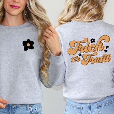 Simply Sage Market Women's Graphic Sweatshirt Trick Or Treat Flowers Front and Back