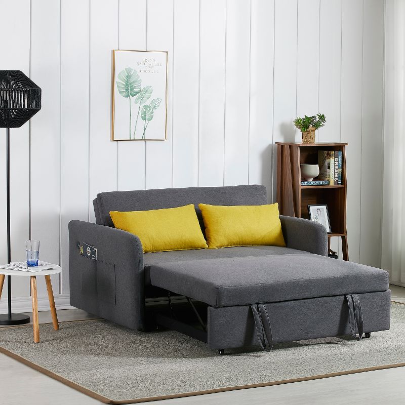 55.5" Pull Out Sleeper Sofa with USB Charge-ModernLuxe, 2 of 12