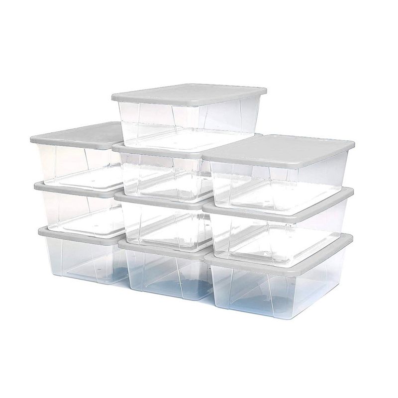 Homz 6 Quart Plastic Multipurpose Stackable Storage Container Bins with Secure Latching Lid for Home and Office Organization, Clear (10 Pack), 1 of 8