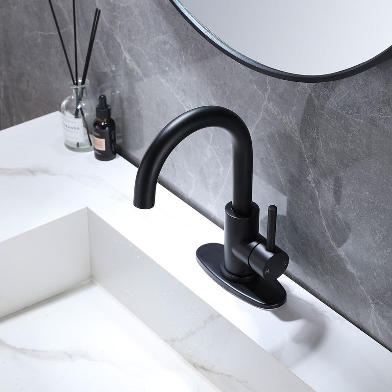 BWE Single Hole Single-Handle High Arc Bathroom Faucet With Swivel Spout in Matte Black, 2 of 7