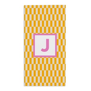 Personalization Mall Bright Check 30x60 Beach Towel, Yellow/Pink - 1 of 2