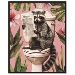 Art Remedy Raccoon Tropical Bathroom Tropical Bathroom Wall Art Framed - 1 of 4