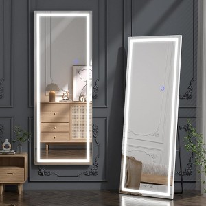 Floor Mirror, with LED Adjustable Light, Aluminum Alloy  Arched  Full Body Mirror, for Home Office Clothing Store, 63"X 16" - 1 of 4
