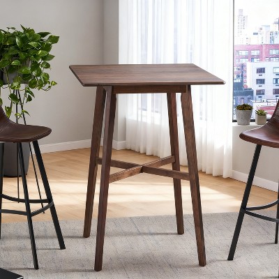 Modern Bar Height 42" Dining Table, Rubberwood Legs and Laminate Table Top, Walnut Finish, Black